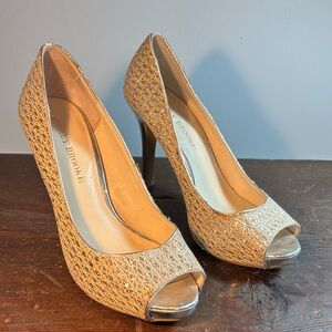 Audrey Brooke Beige Peep Toe Heels